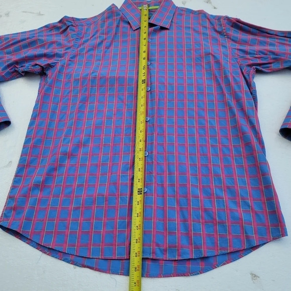 Luchiano Visconti Mens Blue Pink Plaid Long Sleeve Button Shirt Colorful L - Picture 5 of 9